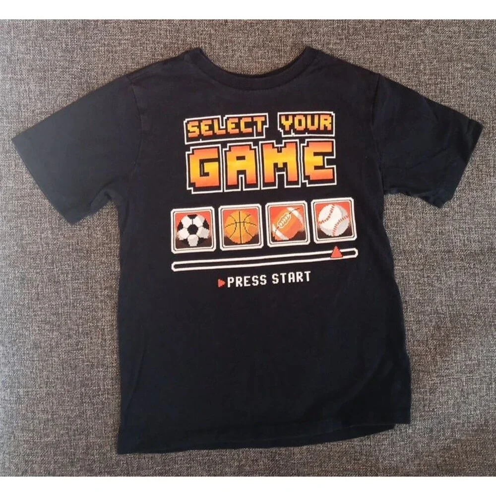 Childrens Place Shirt Size 5 to 6  Boys Black short Sleeve Sports Games